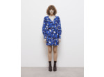 Robe Portefeuille Courte Imprimée En Soie blue