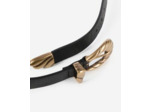 Ceinture fine à double boucle en cuir noir black