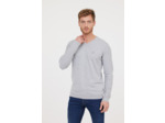 Pull basique col V avec laine recyclée et print poitrine
