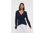Cardigan en maille ajourée de viscose, col V avec fermeture boutonnée, manches longues