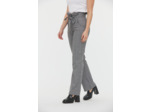 Pantalon fluide "paper bag" ceinturé carreaux, jambe droite légèrement évasée, taille medium