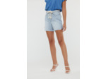 Short en tissu rayé oshkosh, boyfriend fit, taille haute, bas de jambe bord franc, fentes sur les jambes côté, avec ceinture en coton amovible