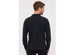 Polo basique manches longues en coton piqué bio, détail col et print poitrine