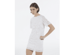 Robe courte manches courtes flower embroidery white