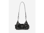 Bandoulière sac amelia en cuir craquelé noire black