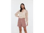 Blouse ample manches bouffantes, col fantaisie avec liens / imprimé tapisserie sur tissu chiffon polyester