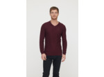 Pull basique col V maille fantaisie en coton bio avec print poitrine