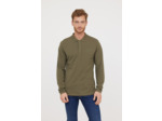 Polo basique manches longues en coton piqué bio, détail col et print poitrine