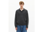 Pull col polo en laine avec rayures contrastées gris grey