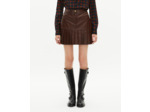 Jupe courte plissée en cuir marron brown