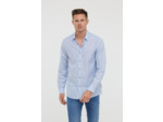 Chemise rayée en tissu coton/lin, manches longues et détails passepoil ton sur ton