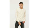 Pull basique col V maille fantaisie en coton bio avec print poitrine