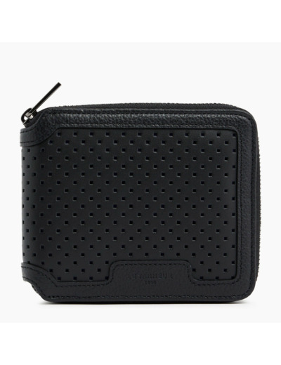 Porte monnaie zip en L Emile en cuir grainé perforé