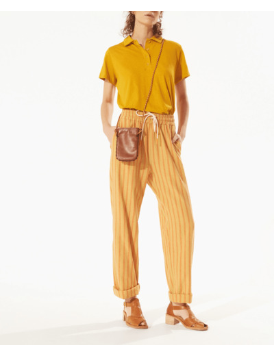 Pantalon large rayures corail