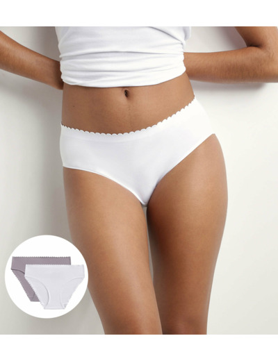 Lot de 2 slips femme en coton stretch Blanc et Gris Body Touch Easy