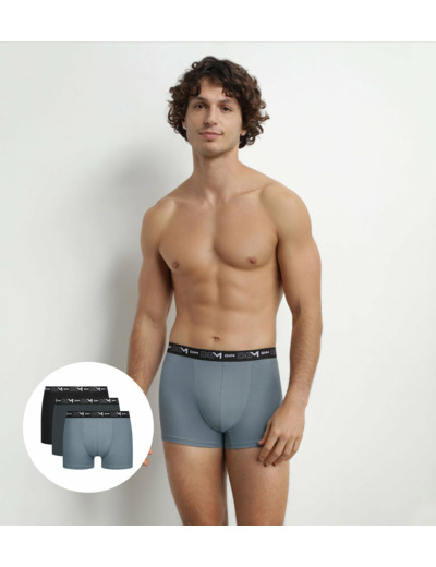 Lot de 3 boxers homme Noir Gris Dim Coton Stretch