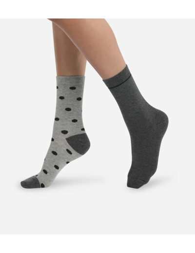 Lot de 2 paires de chaussettes femme Gris à gros pois Dim Coton Style