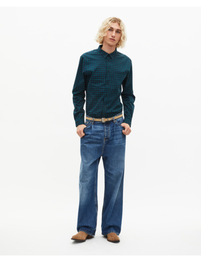 Chemise à petits carreaux marine et verte bleu