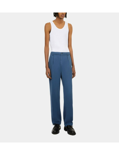 Pantalon Bleu Marine En Coton Et Lin Avec Pinces beige