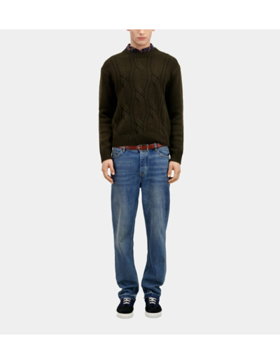 Pull Col Rond A Torsades dark green