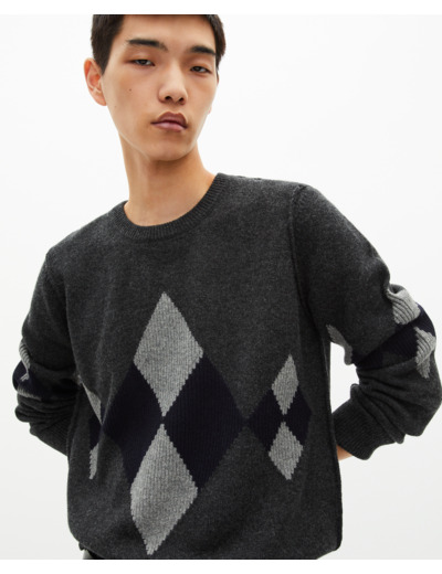 Pull en laine à motif losanges gris grey