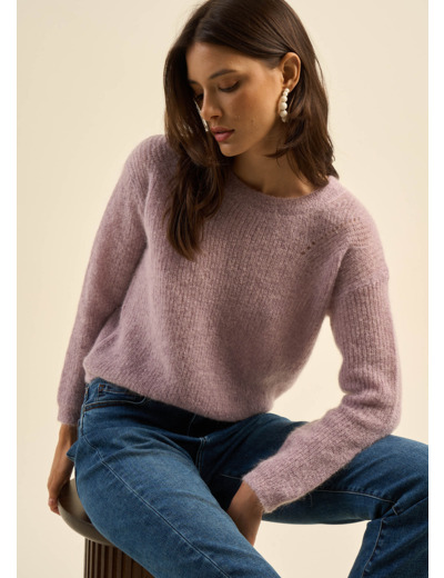 Pull col rond à détails tricotés