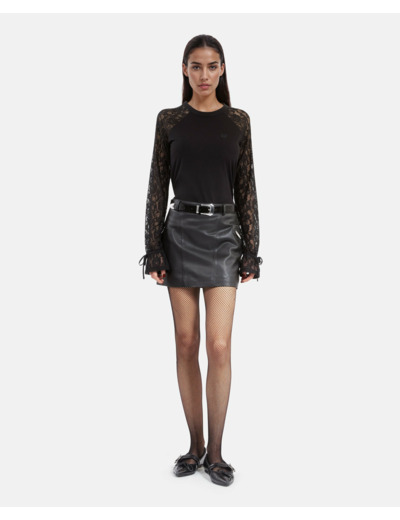 T-shirt manches longues en dentelle black washed