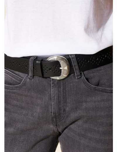 Ceinture cuir boucle argentée