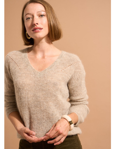 Pull à col V en mohairs et Alpaga