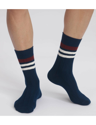 Chaussettes homme en maille côtelée à rayures Marine Dim Bambou
