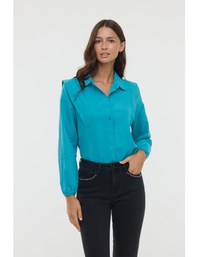 Chemise à découpes, fausses épaulettes, manches longues élastiquées poignets