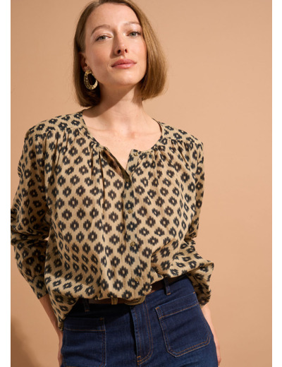 Chemisier imprimé encolure ronde sans col