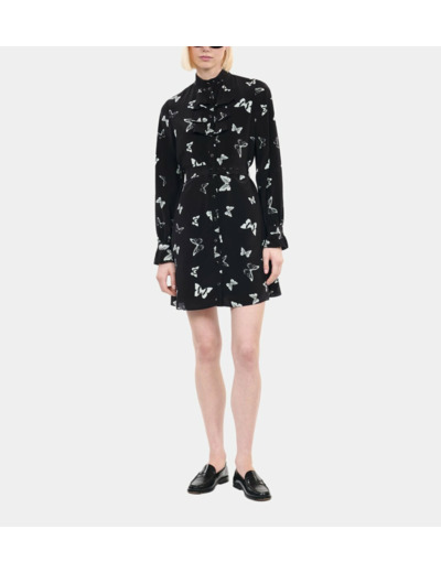 Robe courte imprimée papillons black white