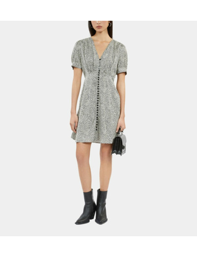 Robe Courte Imprimée Avec Boutonnage black white