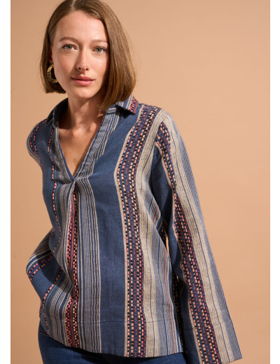 Top oversize en coton fantaisie brodé