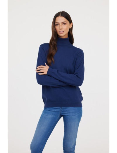 Pull col roulé basique en coton bio et laine recyclée