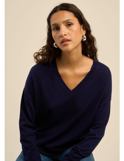 Pull maille fine col V