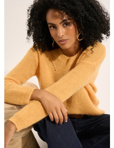 Pull col rond à détails tricotés