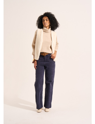 Pantalon large en velours de coton 700 raies taille haute