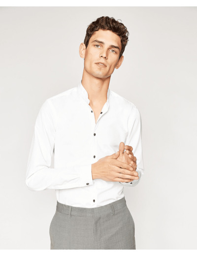 Chemise unie col officier, pression skullhead