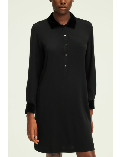 Robe courte à col et manches en velours - SALOI