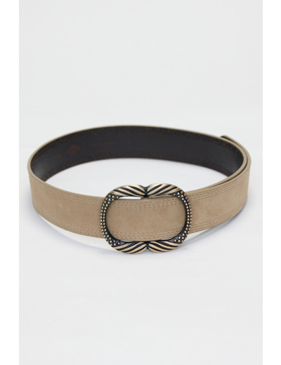 Ceinture en nubbuck, boucle en argenté vieilli