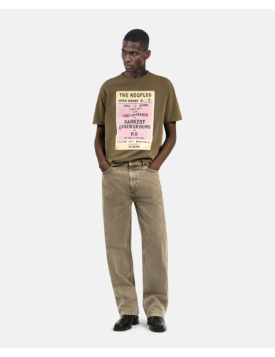 T-shirt manches courtes avec print devant olive kaki