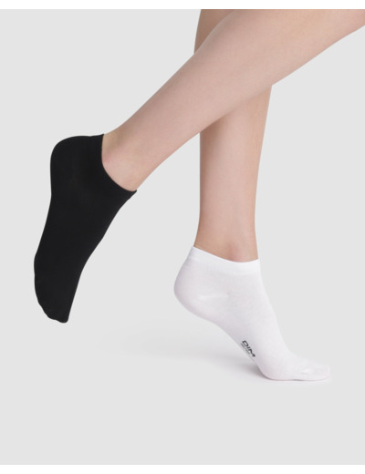 Lot de 2 socquettes courtes noires et blanches en coton Femme