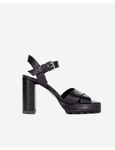 Chaussures a talon en cuir embossé serpent black