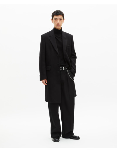 Manteau col revers cuir noir black