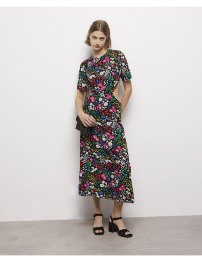 Robe Longue A Manches Courtes Dos Nu multicolor