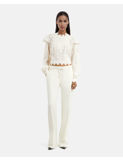 Pantalon smoking avec bande satin ecru
