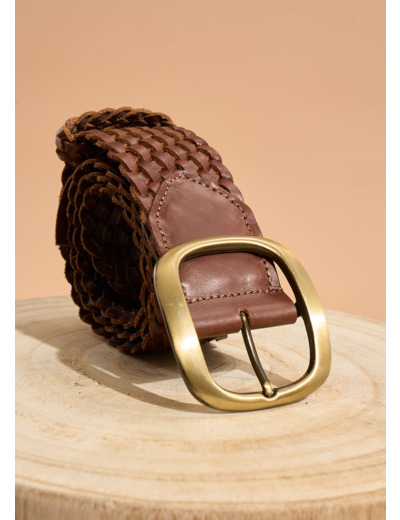 Ceinture large tressée en cuir