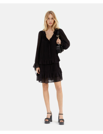 Robe courte manche longue a volant black stone